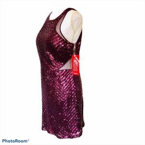 Plum Sequined Bodycon party dress, sz 13. New/tags